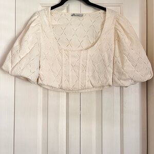 Zara Cream Women's Puff Sleeve Blouse